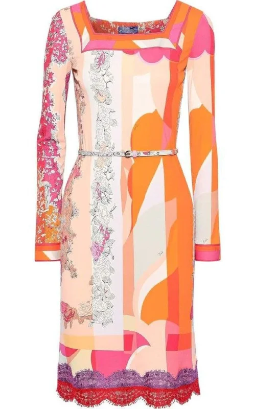 Comfortable Lifestyle Lace-Trimmed Printed Jersey Dress