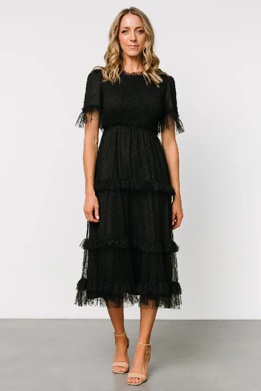 Cozy Fashion Trends Lysandra Smocked Dot Dress | Black