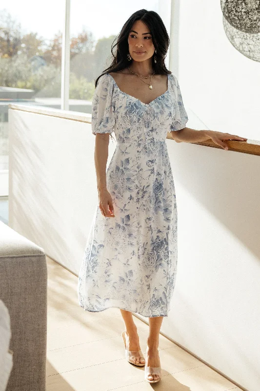 Stylish Casuals Cadence Midi Dress | Blue Floral