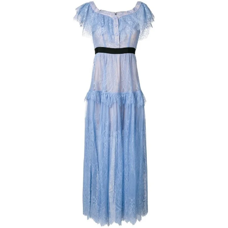 Relaxed Looks Light Blue Off The Shoulders Fine Lace Dress