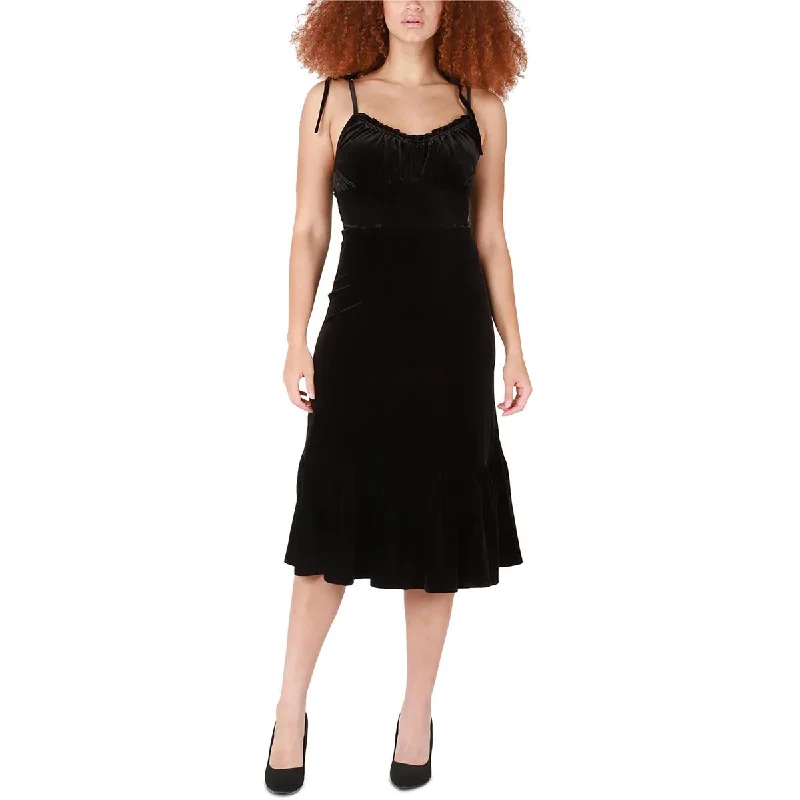 Soft Casuals Black Tape_ Womens Velvet Strappy Midi Dress