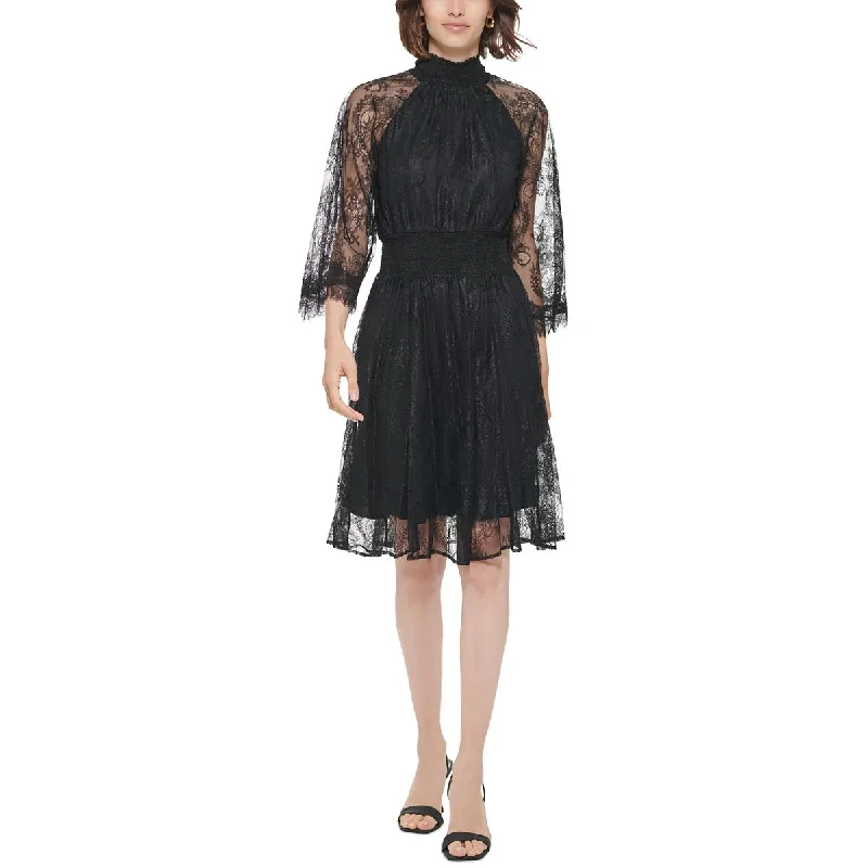 Comfortable Chic Calvin Klein Womens Lace High Neck Midi Dress