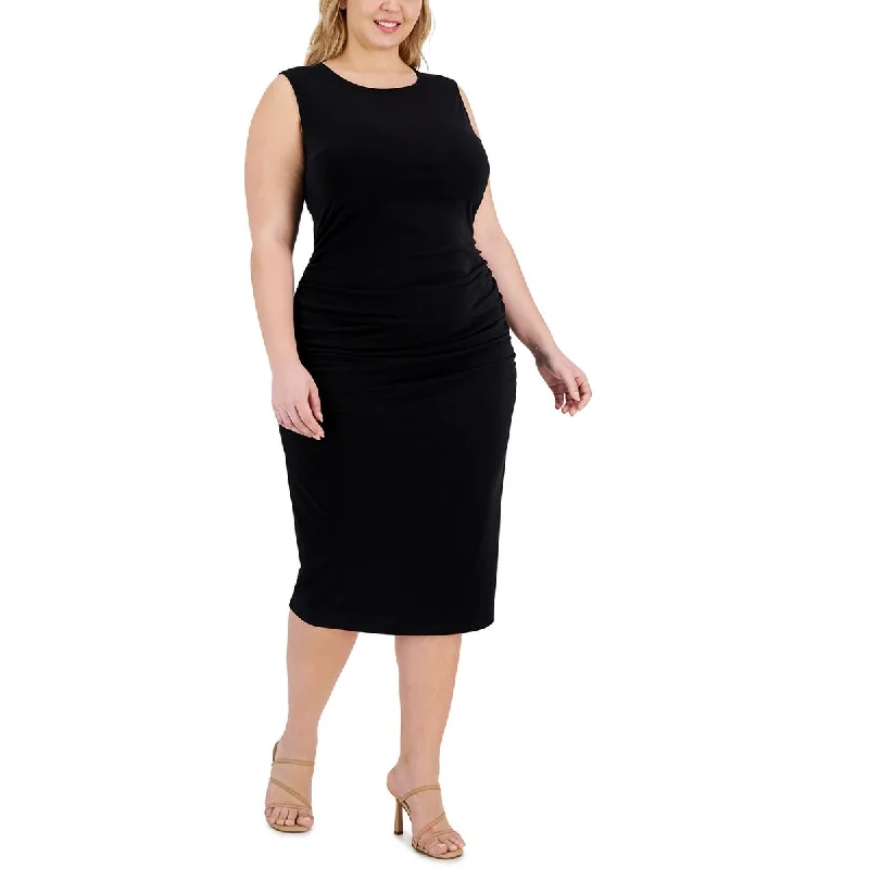 Casual Ease Calvin Klein Womens Plus Tea Length Ruched Midi Dress