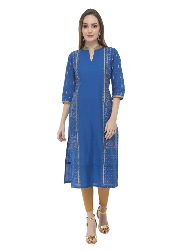 Comfortable Fashion Looks Women's Royal Blue Ajrakh Hand Block Cotton Printed Straight Kurta With Collar Detail - Noz2Toz Comfortable Fashion Looks Women's Royal Blue Ajrakh Hand Block Cotton Printed Straight Kurta With Collar Detail - Noz2Toz