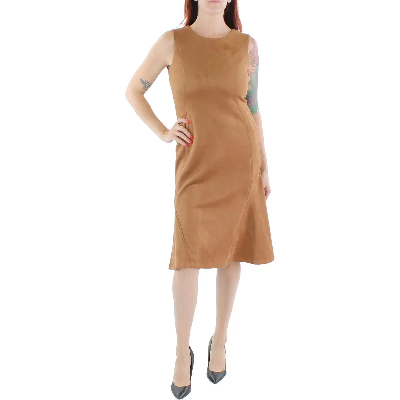 Soft Layers Calvin Klein Womens Faux Suede Below Knee Midi Dress