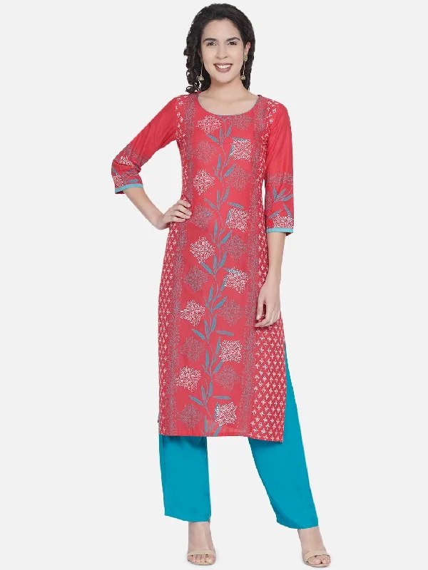 Classic Comfort Women's Old Rose Ajrakh Hand Block Cotton Printed Straight Kurta - Noz2Toz Classic Comfort Women's Old Rose Ajrakh Hand Block Cotton Printed Straight Kurta - Noz2Toz