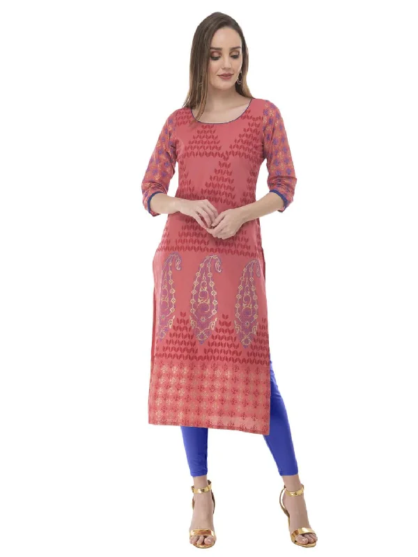 Cozy Footwear Women's Old Rose Ajrakh Hand Block Cotton Printed Straight Kurta - Noz2Toz