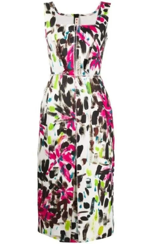 Relaxed Weekend Wear Paintbrush Print Cotton Dress