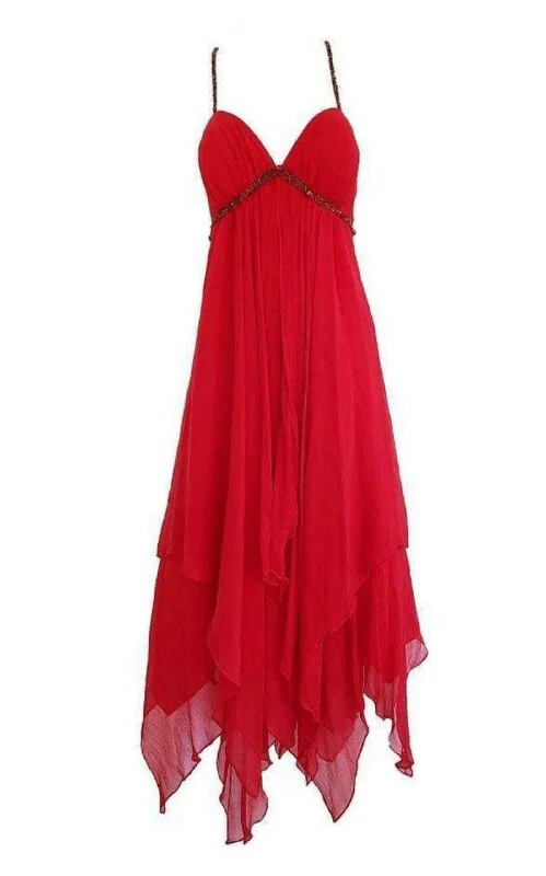 Comfortable Sweaters New Red Silk Asymmetrical Embellished Dress