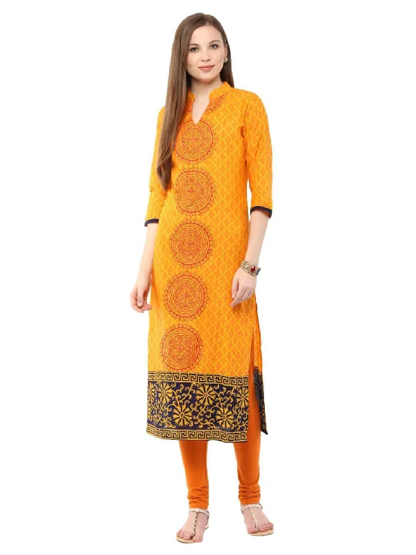Comfy Dress Women's Mustard Ajrakh Hand Block Cotton Printed Straight Kurta - Noz2Toz Comfy Dress Women's Mustard Ajrakh Hand Block Cotton Printed Straight Kurta - Noz2Toz