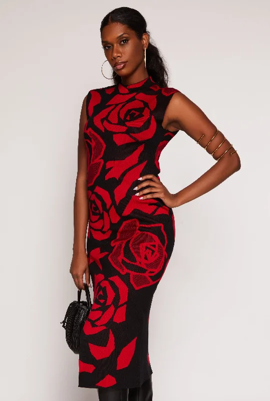 Casual Comfort Almost Famous Rose Print Asymmetric Dress