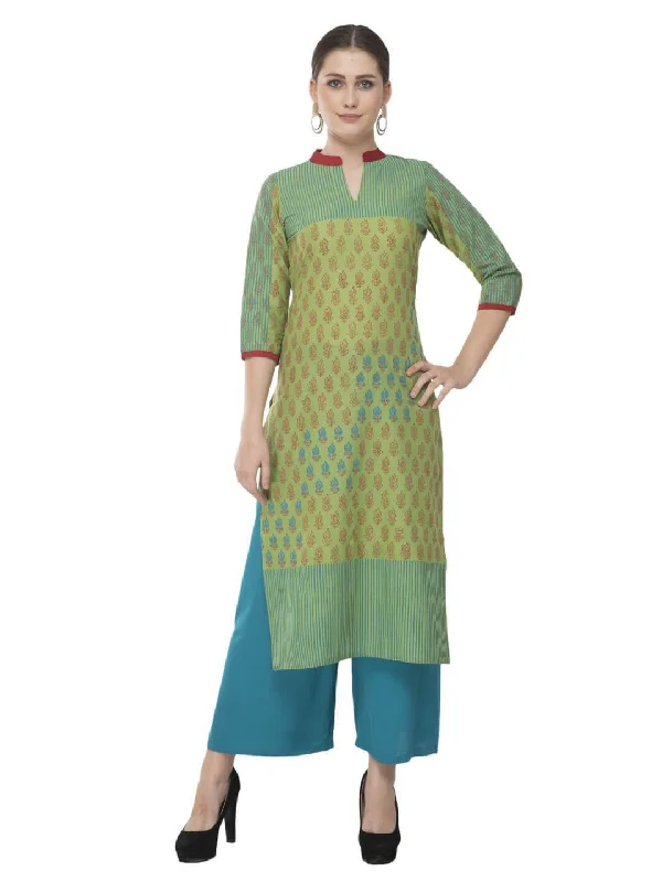 Timeless Style Women's Pastel Green & Turquoise Hand Block Printed Cotton Kurta - Noz2Toz Timeless Style Women's Pastel Green & Turquoise Hand Block Printed Cotton Kurta - Noz2Toz