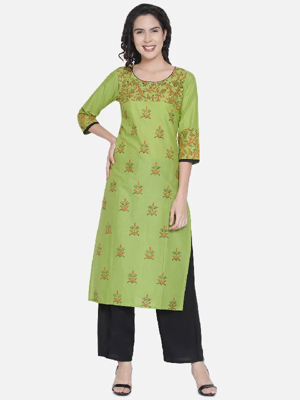 Timeless Style Women's Parrot Green Ajrakh Hand Block Cotton Printed Straight Kurta - Noz2Toz Timeless Style Women's Parrot Green Ajrakh Hand Block Cotton Printed Straight Kurta - Noz2Toz
