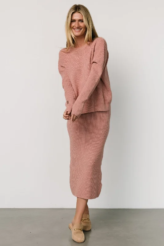 Warm Layers Carey Waffle Midi Skirt | Rose