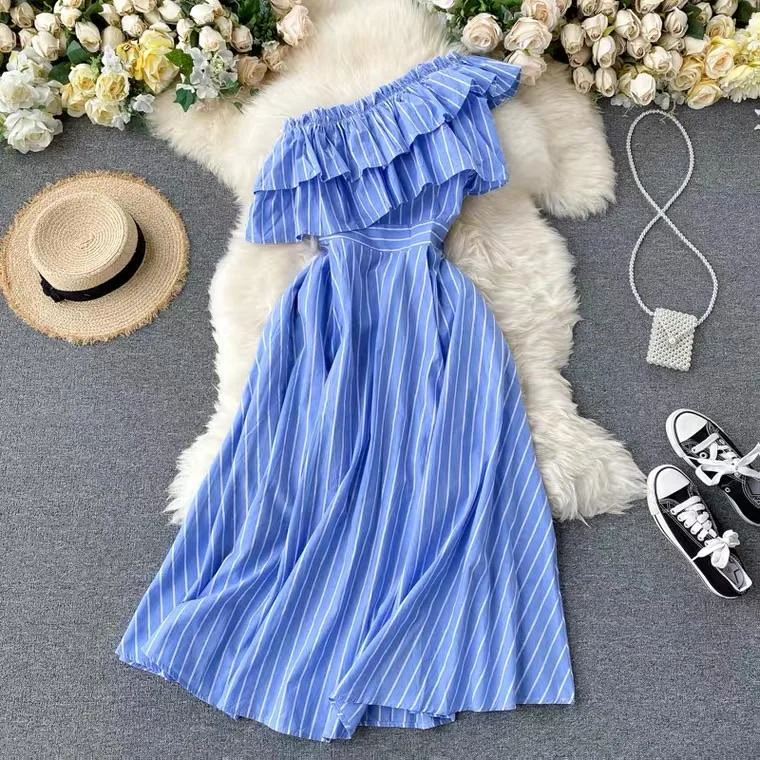 Easy Comfort Style Ruffled One Shoulder Dress