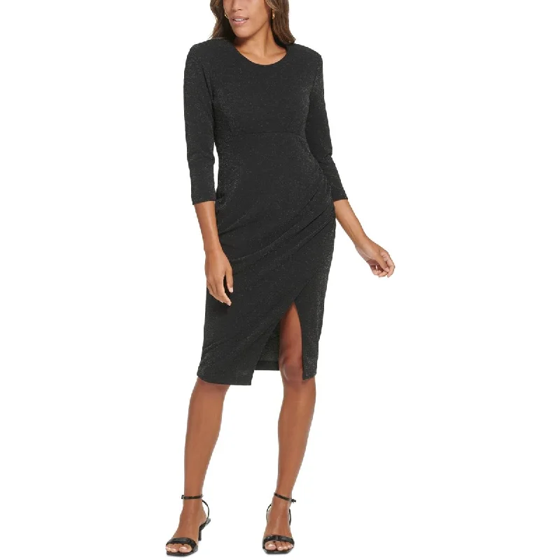 Breezy Comfort Calvin Klein Womens Faux-Wrap 3/4 Sleeve Midi Dress
