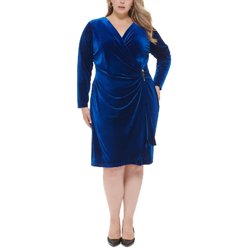 Elegant Casuals Calvin Klein Womens Plus Velvet Knee Midi Dress