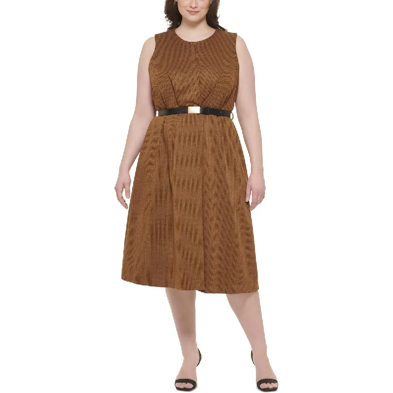 Urban Chic Calvin Klein Womens Plus Chevron Belted Midi Dress