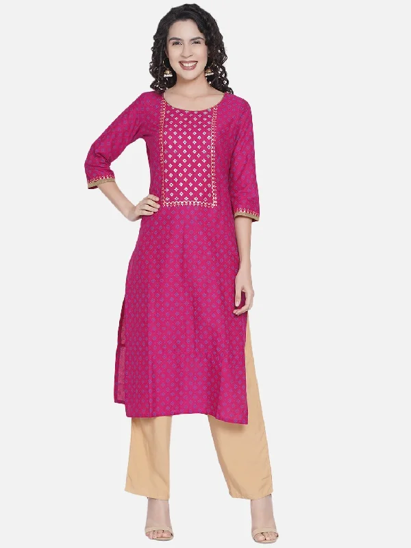 Light Fit Women's Magenta Floral Print Ajrakh Hand Block Cotton Printed Straight Kurta - Noz2Toz Light Fit Women's Magenta Floral Print Ajrakh Hand Block Cotton Printed Straight Kurta - Noz2Toz