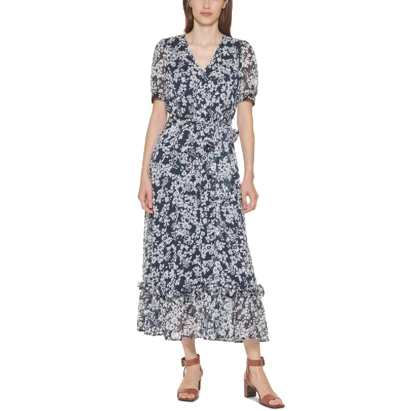 Comfy Dress Calvin Klein Womens V-Neck Floral Midi Dress