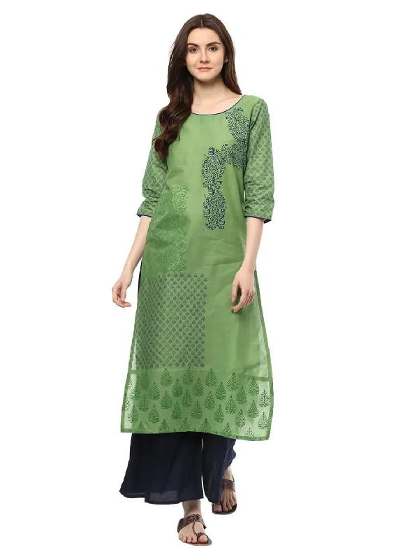All-Day Outfits Women's Pastel Green Ajrakh Hand Block Cotton Printed Straight Kurta - Noz2Toz All-Day Outfits Women's Pastel Green Ajrakh Hand Block Cotton Printed Straight Kurta - Noz2Toz