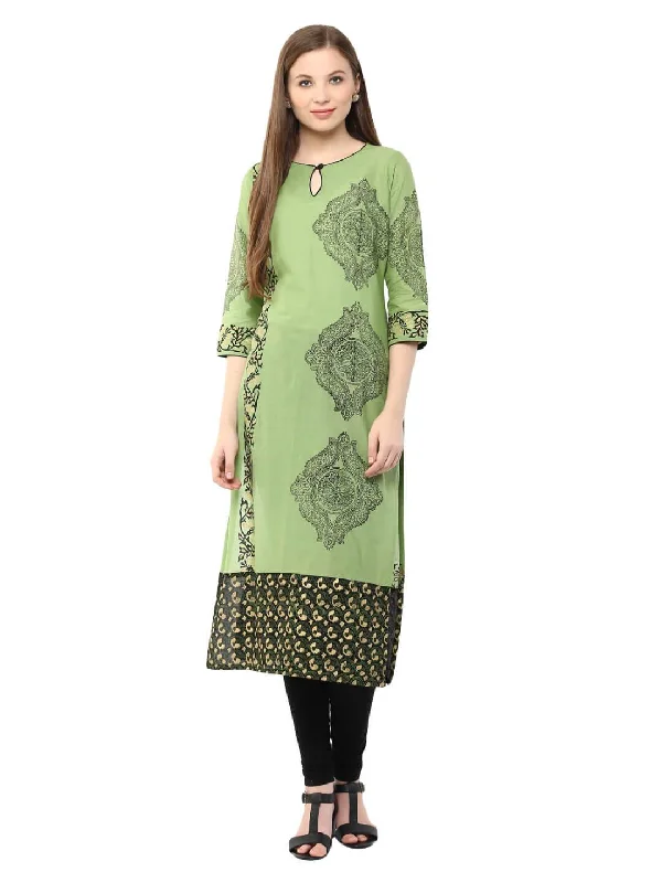 Soft Looks Women's Pastel Green Ajrakh Hand Blocked Boat Neck Cotton Kurta - Noz2Toz Soft Looks Women's Pastel Green Ajrakh Hand Blocked Boat Neck Cotton Kurta - Noz2Toz