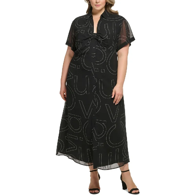Cozy Fitting Calvin Klein Womens Plus Printed  Midi Dress