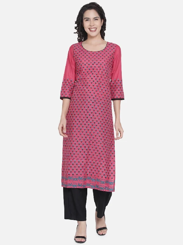 Comfortable Fashion Looks Women's Light Rose Straight Cotton Kurta - Noz2Toz