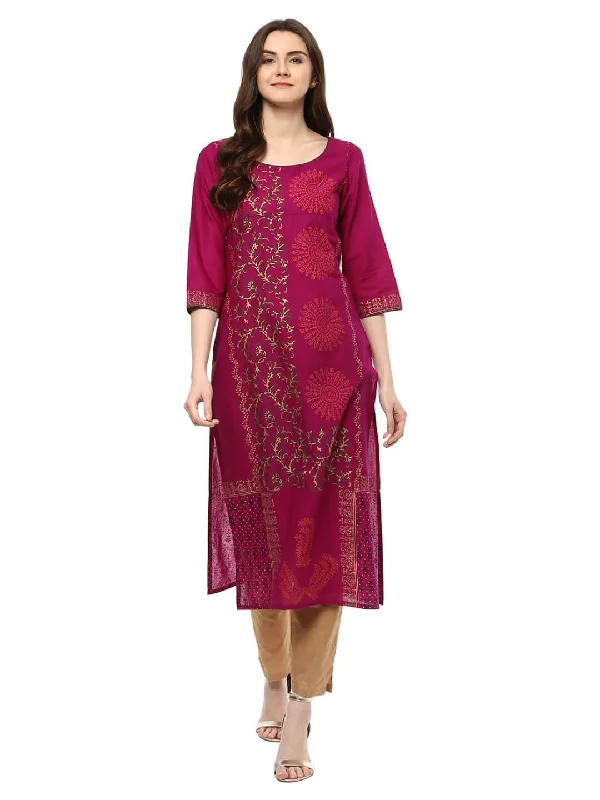 Relaxed Jackets Women's Classic Purple Tribal Print Ajrakh Hand Block Cotton Printed Straight Kurta - Noz2Toz Relaxed Jackets Women's Classic Purple Tribal Print Ajrakh Hand Block Cotton Printed Straight Kurta - Noz2Toz
