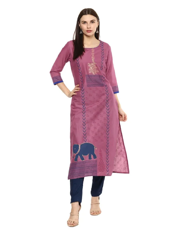 Elegant Dressing Women's Mauve Ajrakh Hand Block Cotton Printed Straight Kurta - Noz2Toz Elegant Dressing Women's Mauve Ajrakh Hand Block Cotton Printed Straight Kurta - Noz2Toz