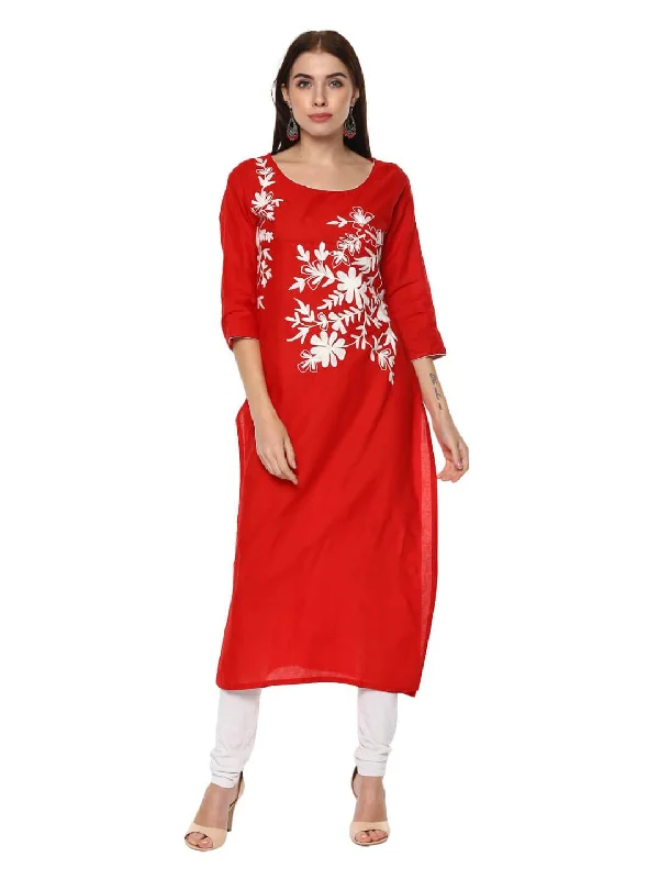 Relaxed Fits Women's Bright Red Ajrakh Hand Block Cotton Printed Straight Kurta - Noz2Toz Relaxed Fits Women's Bright Red Ajrakh Hand Block Cotton Printed Straight Kurta - Noz2Toz