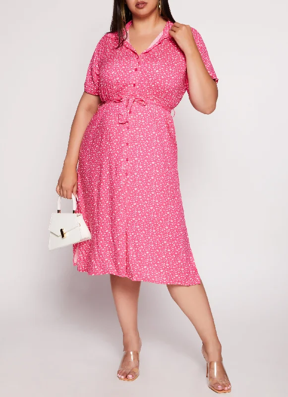 Comfortable Fitwear Plus Size Floral Print Shirt Dress