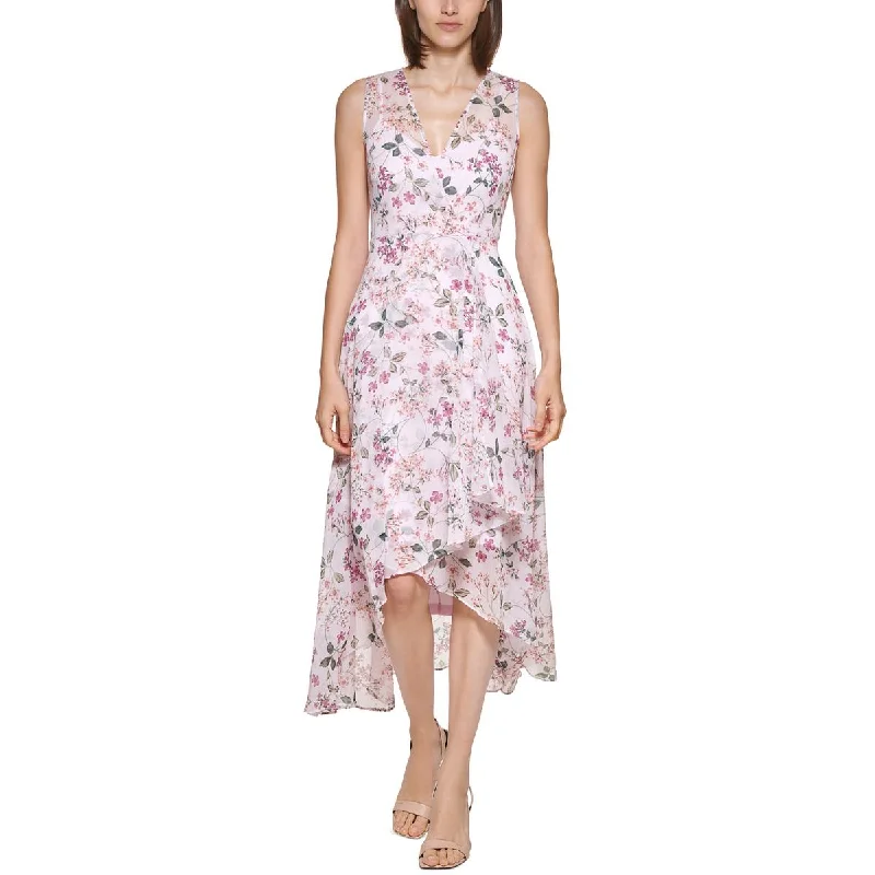 Versatile Style Calvin Klein Womens Petites Sheer Hi-Low Midi Dress
