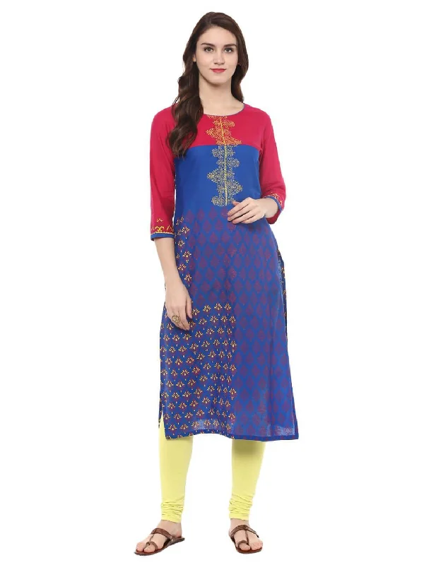 Easy Comfort Style Women's Navy Blue And Red Color Ajrakh Hand Block Cotton Printed Straight Kurta - Noz2Toz Easy Comfort Style Women's Navy Blue And Red Color Ajrakh Hand Block Cotton Printed Straight Kurta - Noz2Toz