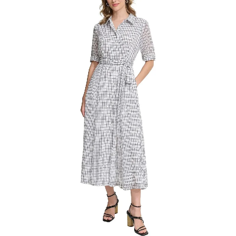 Relaxed Clothing Calvin Klein Womens Chekered Short Sleeve Midi Dress