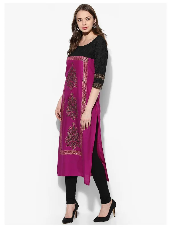 Easy Chic Women's Purple Floral Ajrakh Hand Block Cotton Printed Straight Kurta - Noz2Toz Easy Chic Women's Purple Floral Ajrakh Hand Block Cotton Printed Straight Kurta - Noz2Toz