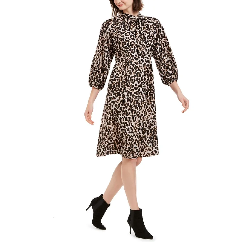 Stylish Casuals Calvin Klein Womens Bishop Sleeve Animal Print Midi Dress