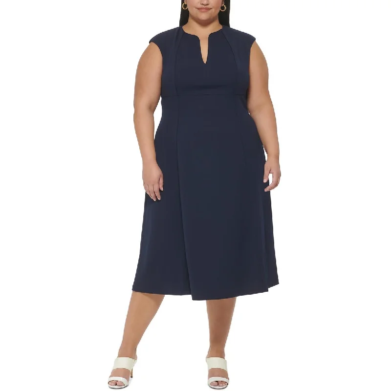 Easy Comfort Style Calvin Klein Womens Plus Pintuck  Midi Dress