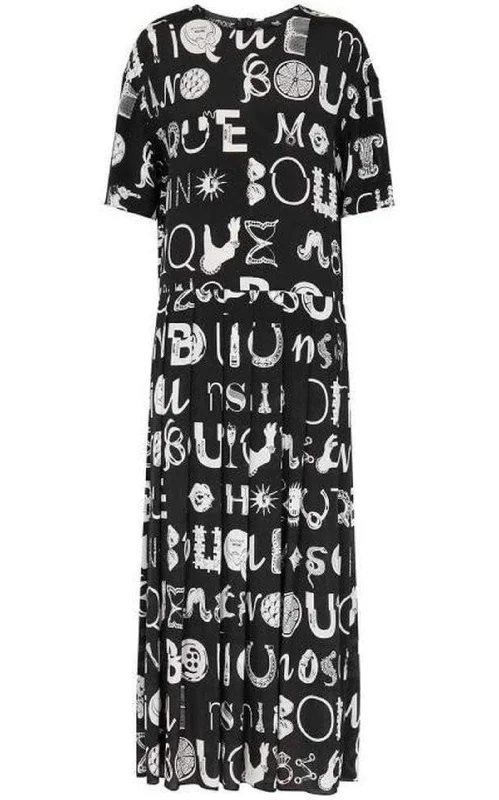 Sporty Comfort Black Typography-Print Maxi Dress