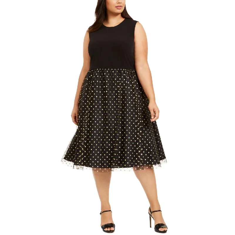 Soft Feel Calvin Klein Womens Plus Mesh Polka Dot Midi Dress