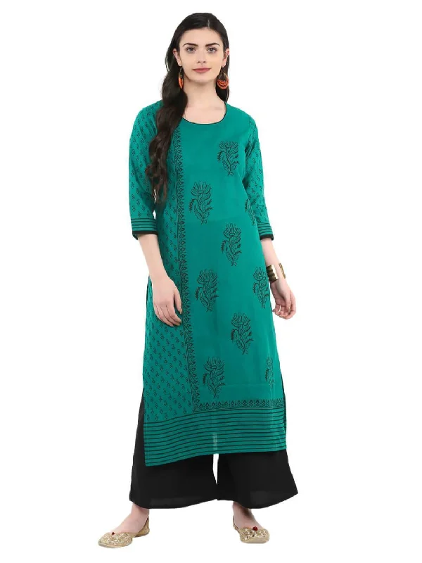 Cozy Knits Women's Turquoise Ajrakh Hand Block Cotton Printed Straight Kurta - Noz2Toz Cozy Knits Women's Turquoise Ajrakh Hand Block Cotton Printed Straight Kurta - Noz2Toz