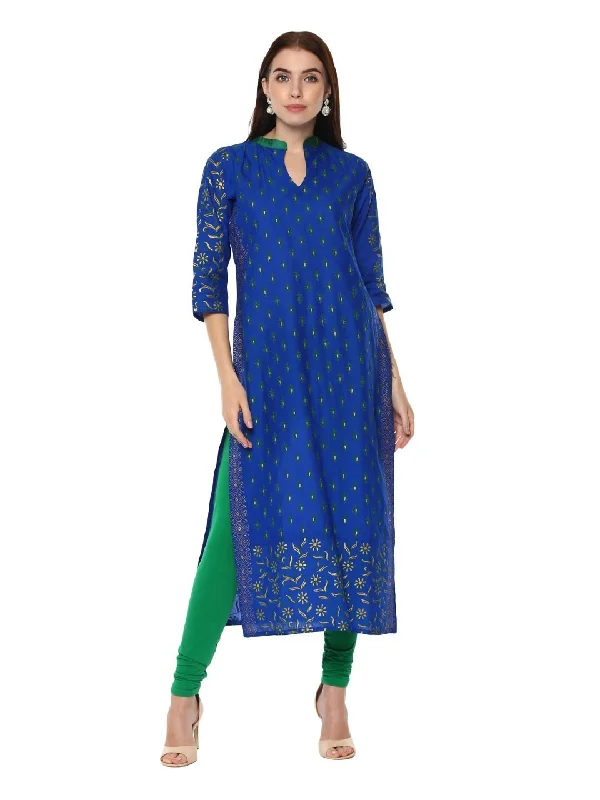 All-Day Style Women's Royal Blue Ajrakh Hand Block Cotton Printed Straight Kurta - Noz2Toz All-Day Style Women's Royal Blue Ajrakh Hand Block Cotton Printed Straight Kurta - Noz2Toz