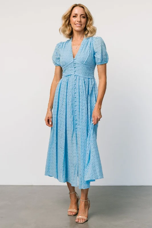 Trendy Layers Esther Eyelet Midi Dress | Blue