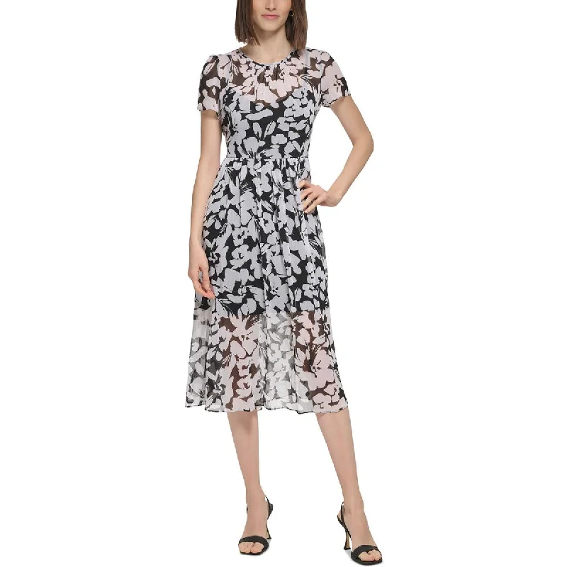 Warm Chic Calvin Klein Womens   Chiffon Sheer Midi Dress