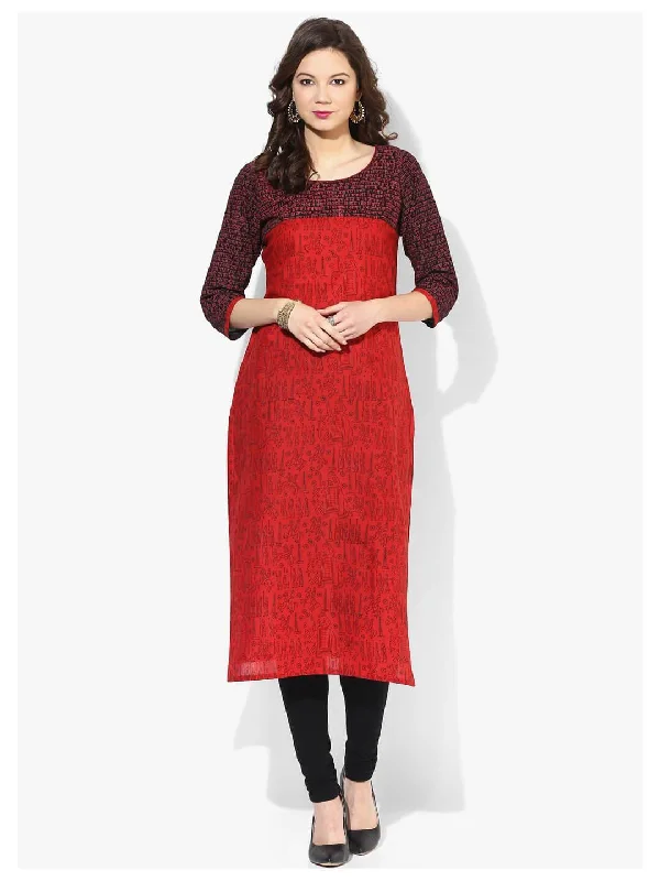 Effortless Outfits Women's Tribal Red Ajrakh Hand Block Cotton Printed Straight Kurta - Noz2Toz Effortless Outfits Women's Tribal Red Ajrakh Hand Block Cotton Printed Straight Kurta - Noz2Toz