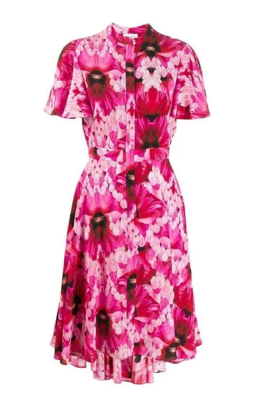 Warm Wear Flower Print Silk Tea Dress