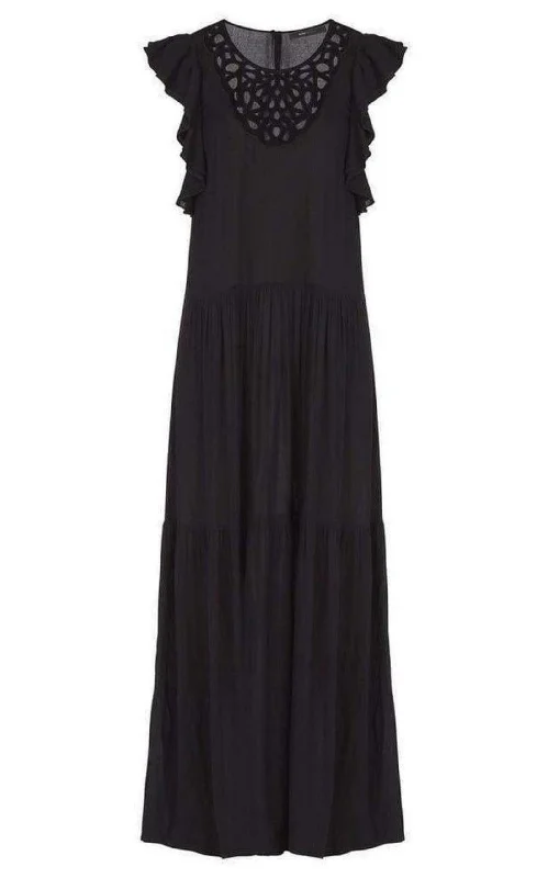 Stylish Jackets Lyndsy Flutter Sleeve Cutout Embroidered Maxi Dress