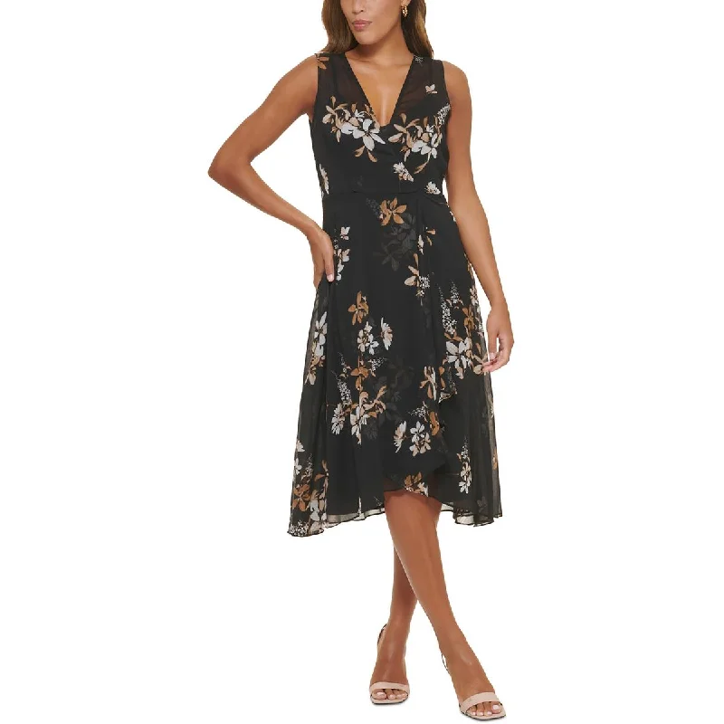 Cozy Outerwear Calvin Klein Womens Surplice Mid-Calf Midi Dress