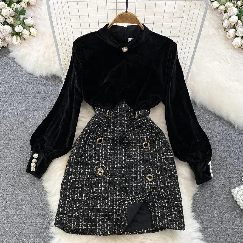 Relaxed Chic Reina Velvet and Tweed Dress