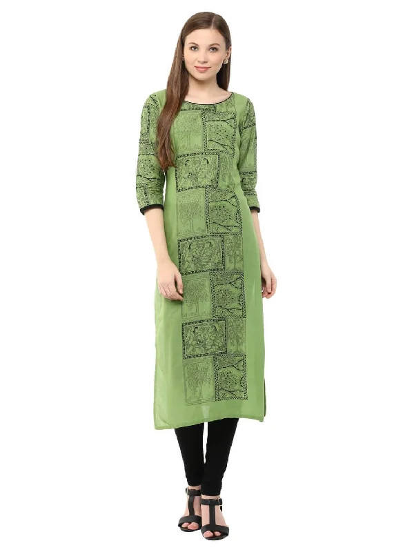 Comfortable Tops Women's Pastel Green Madhubani Ajrakh Hand Block Cotton Printed Straight Kurta - Noz2Toz Comfortable Tops Women's Pastel Green Madhubani Ajrakh Hand Block Cotton Printed Straight Kurta - Noz2Toz